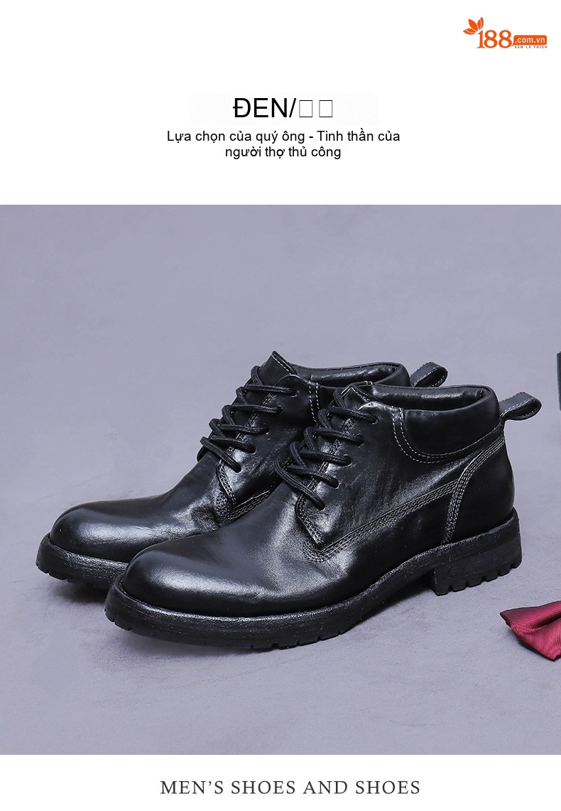 Giày Martin Nam Da Thật Phong Cách Retro Chiều Cao Đế Khoảng 3cm Màu Nâu, Đen chi tiết 10