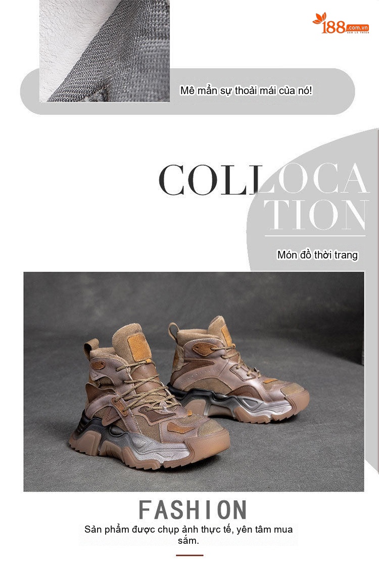 Giày Martin Nữ Cổ Cao Da Mờ Đế Dày Phong Cách Retro Chiều Cao Đế Khoảng 5cm Màu Nâu, Xám, Đen, Tím... chi tiết 5