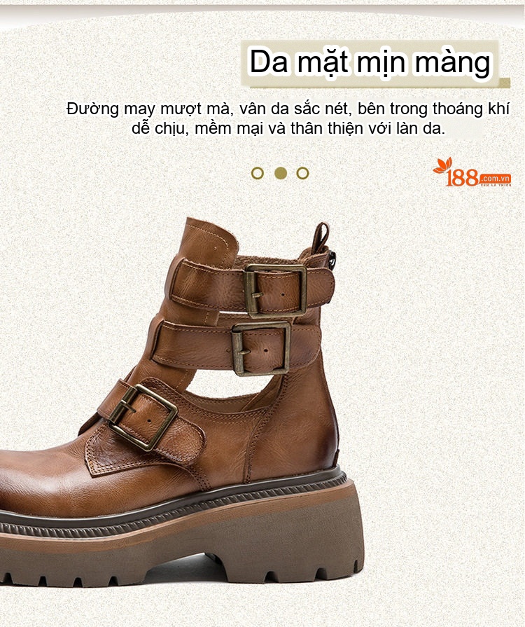 Giày Martin Nữ Cổ Cao Hở Bên Hông Da Mờ Chiều Cao Đế Khoảng 5cm Màu Nâu, Đen chi tiết 4