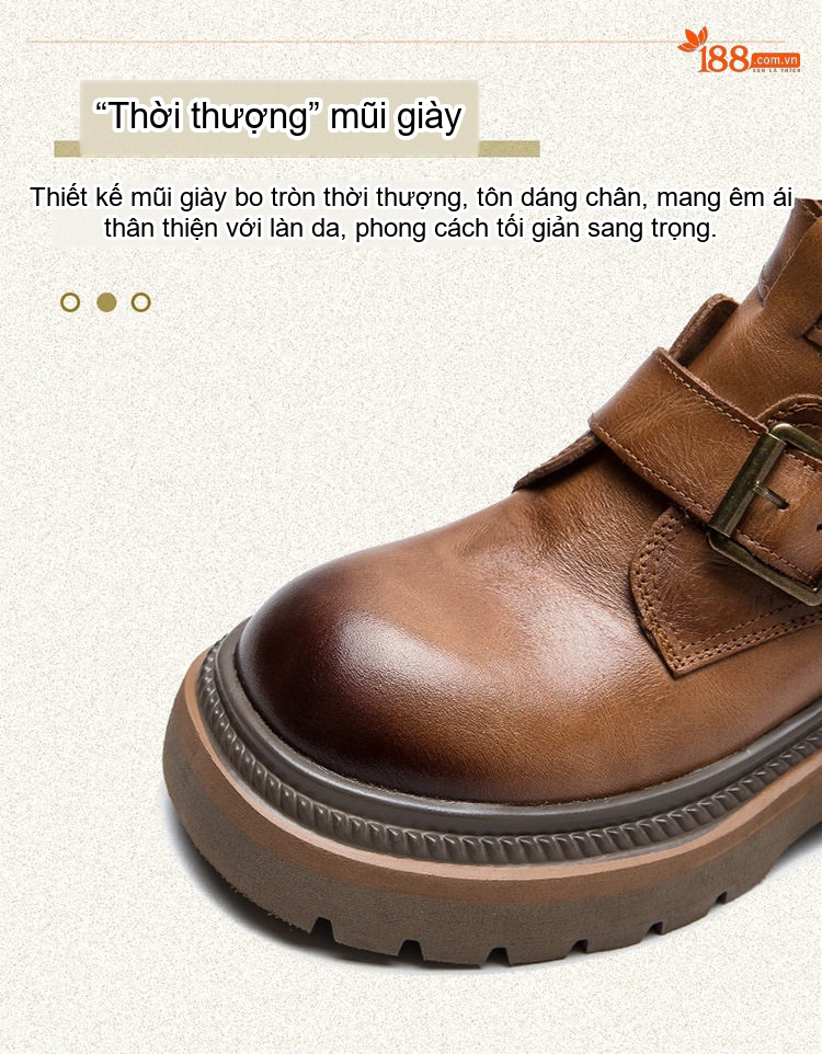 Giày Martin Nữ Cổ Cao Hở Bên Hông Da Mờ Chiều Cao Đế Khoảng 5cm Màu Nâu, Đen chi tiết 5