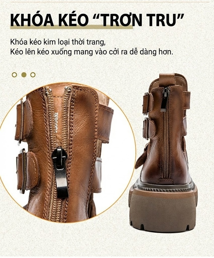 Giày Martin Nữ Cổ Cao Hở Bên Hông Da Mờ Chiều Cao Đế Khoảng 5cm Màu Nâu, Đen chi tiết 8