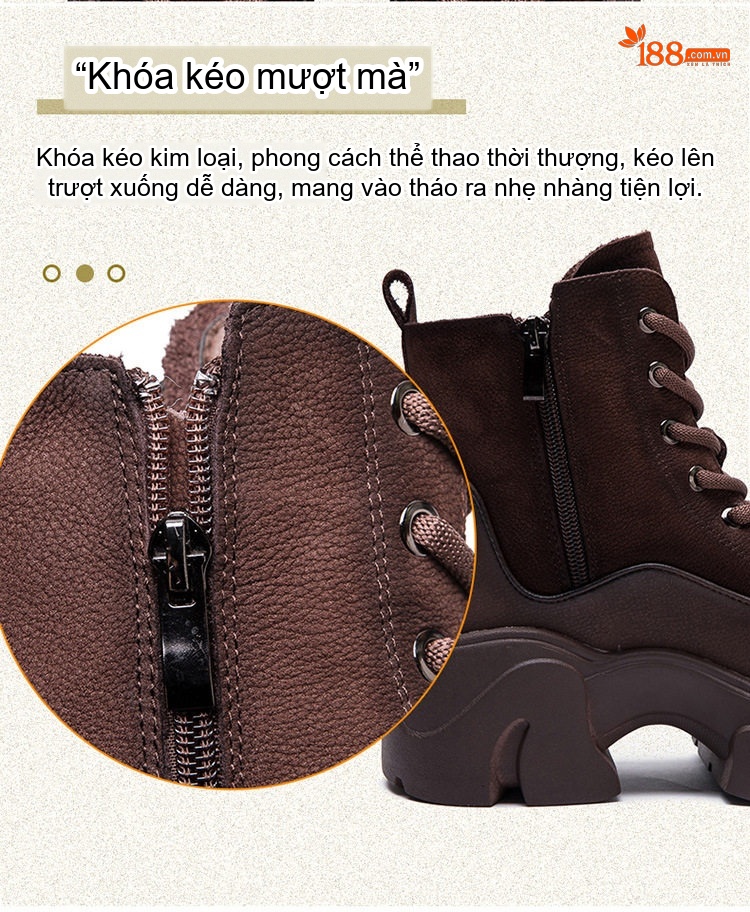Giày Martin Nữ Cổ Cao Lót Lông Cừu Non Phong Cách Retro Chiều Cao Đế Khoảng 5cm Màu Nâu, Đỏ chi tiết 8