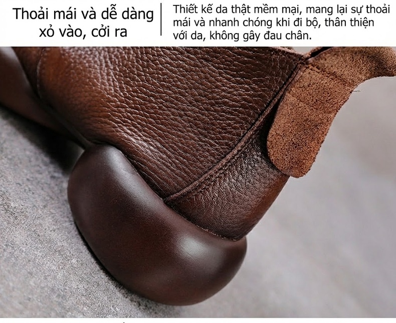 Giày Martin Nữ Da Bò Cổ Cao Buộc Dây Đế Bằng Chiều Cao Đế Khoảng 5cm Màu Nâu, Đen chi tiết 6