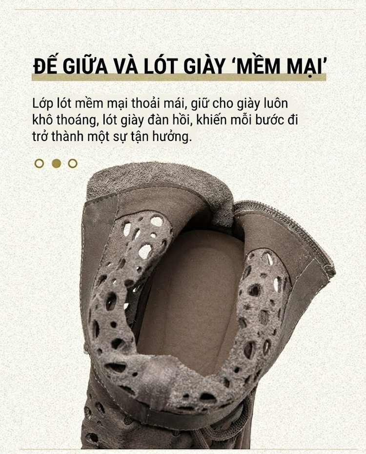 Giày Martin Nữ Da Bò Cổ Cao Dây Buộc Lưới Thoáng Khí Chiều Cao Đế Khoảng 4cm Màu Nâu chi tiết 6