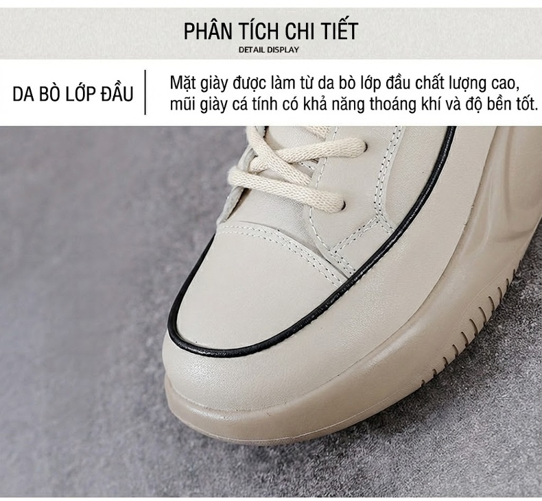 Giày Martin Nữ Da Bò Cổ Cao Đế Bánh Mì Chiều Cao Đế Khoảng 5cm Màu Kem, Đen chi tiết 4