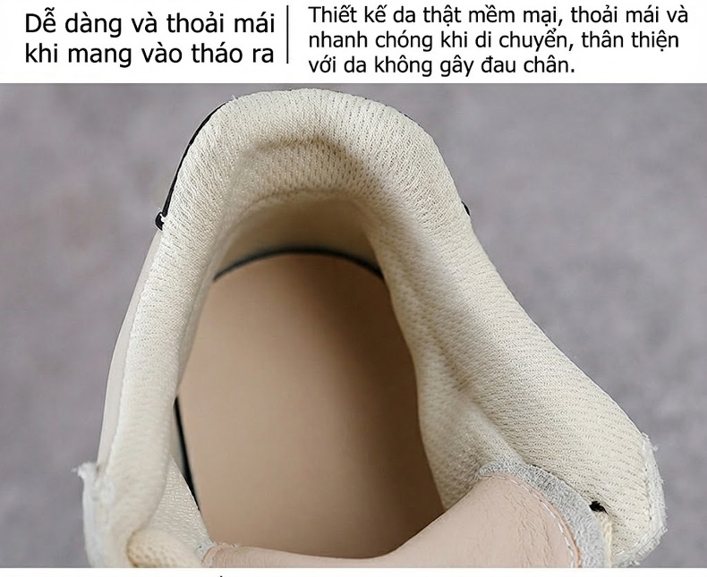 Giày Martin Nữ Da Bò Cổ Cao Đế Bánh Mì Chiều Cao Đế Khoảng 5cm Màu Kem, Đen chi tiết 6