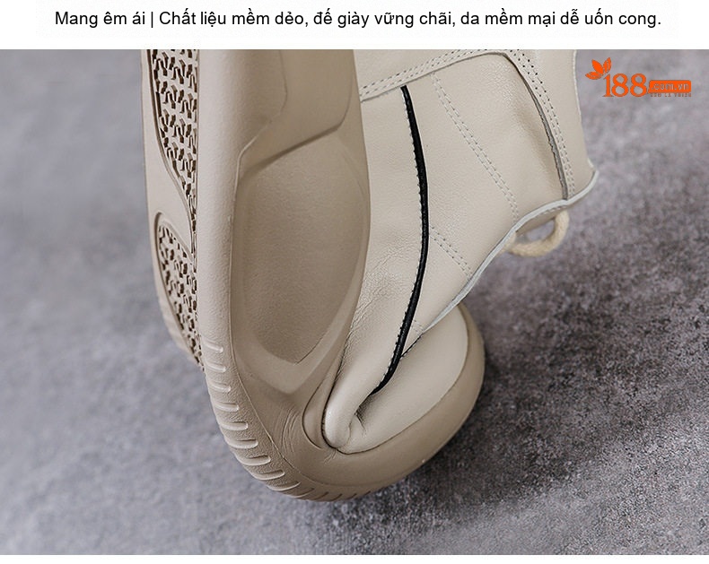 Giày Martin Nữ Da Bò Cổ Cao Đế Bánh Mì Chiều Cao Đế Khoảng 5cm Màu Kem, Đen chi tiết 8