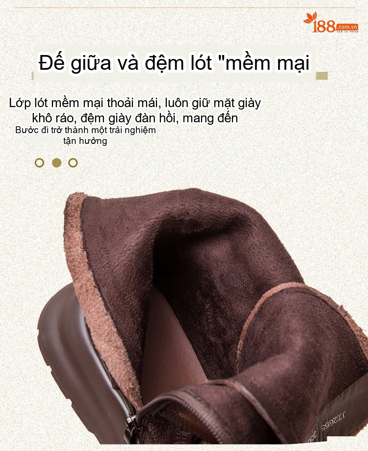 Giày Martin Nữ Da Bò Cổ Cao Ôm Chân Chiều Cao Đế Khoảng 4cm Màu Đen, Nâu chi tiết 6