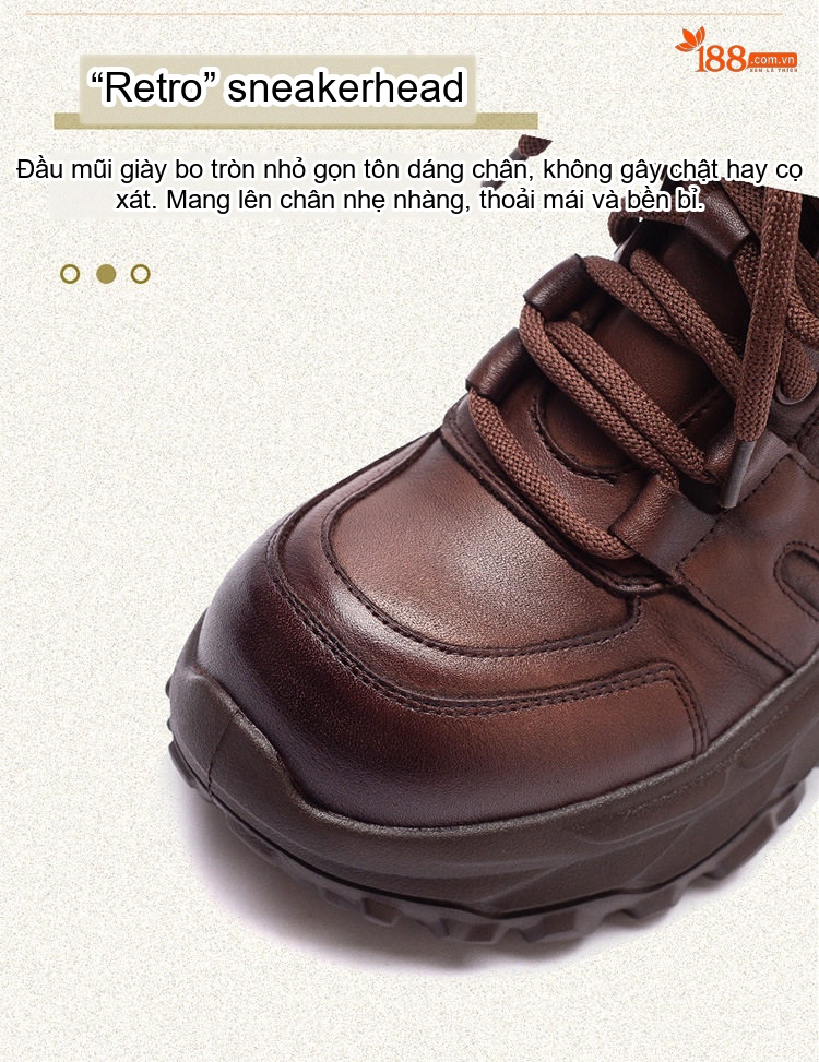 Giày Martin Nữ Da Bò Cổ Ngắn Buộc Dây Chiều Cao Đế Khoảng 5cm Màu Đen, Nâu chi tiết 3