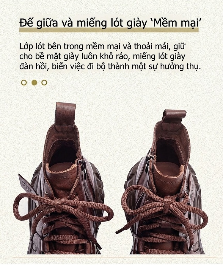 Giày Martin Nữ Da Bò Cổ Ngắn Buộc Dây Chiều Cao Đế Khoảng 5cm Màu Đen, Nâu chi tiết 5