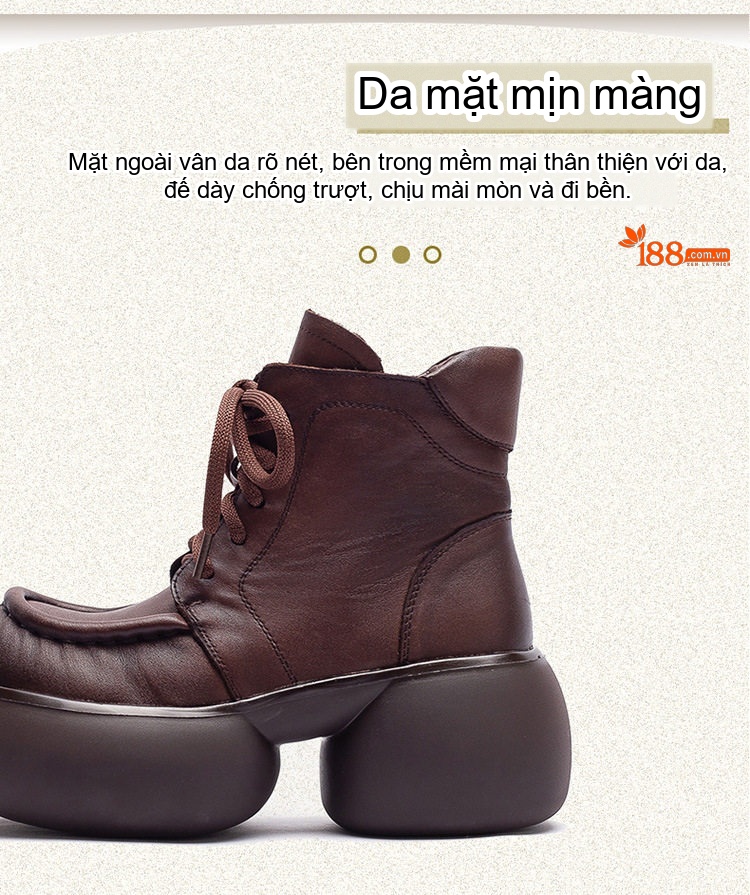 Giày Martin Nữ Da Bò Cổ Ngắn Đế Cao Khoảng 6cm Phong Cách Anh Quốc Màu Đen, Nâu chi tiết 2