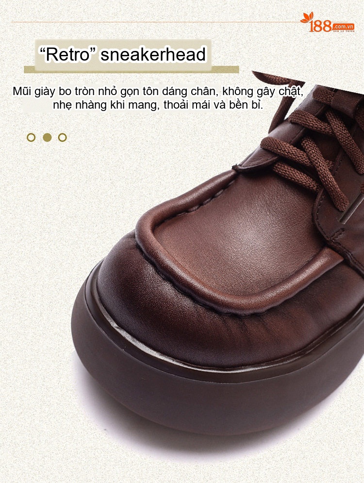 Giày Martin Nữ Da Bò Cổ Ngắn Đế Cao Khoảng 6cm Phong Cách Anh Quốc Màu Đen, Nâu chi tiết 3