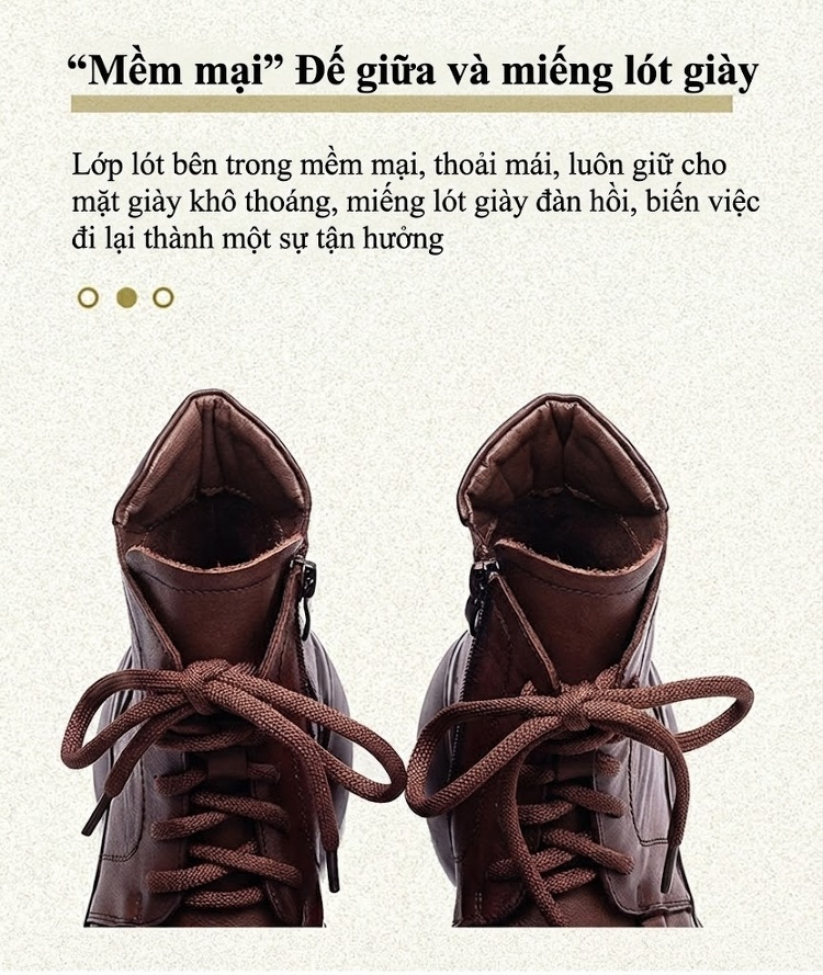 Giày Martin Nữ Da Bò Cổ Ngắn Đế Cao Khoảng 6cm Phong Cách Anh Quốc Màu Đen, Nâu chi tiết 5