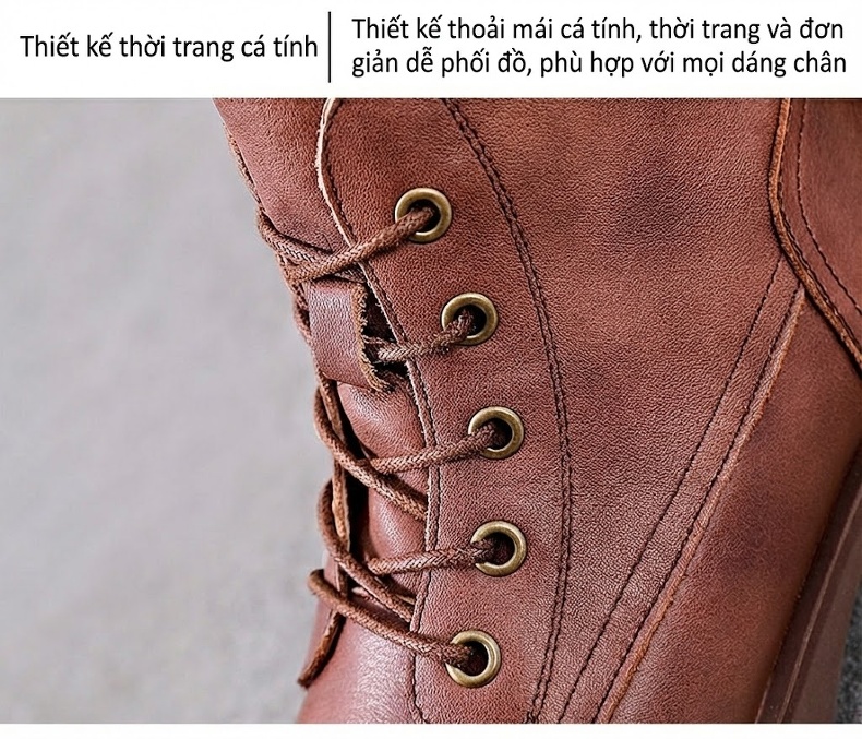 Giày Martin Nữ Da Bò Cổ Ngắn Khóa Kéo Phong Cách Anh Quốc Chiều Cao Đế Khoảng 3cm Màu Nâu, Đen chi tiết 6