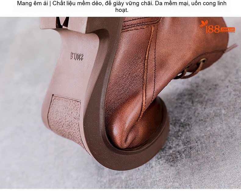 Giày Martin Nữ Da Bò Cổ Ngắn Khóa Kéo Phong Cách Anh Quốc Chiều Cao Đế Khoảng 3cm Màu Nâu, Đen chi tiết 9