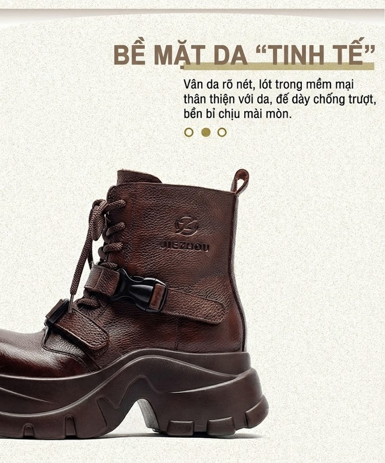 Giày Martin Nữ Da Bò Cổ Ngắn Phong Cách Anh Chiều Cao Đế Khoảng 6cm Màu Đen, Nâu chi tiết 3