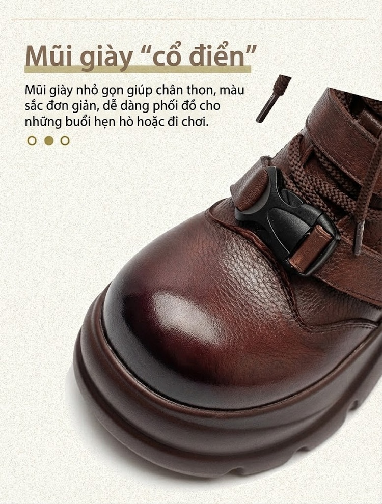 Giày Martin Nữ Da Bò Cổ Ngắn Phong Cách Anh Chiều Cao Đế Khoảng 6cm Màu Đen, Nâu chi tiết 4