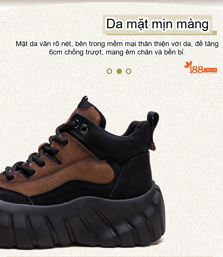 Giày Martin Nữ Da Bò Đế Bánh Mì Cao Cấp Chiều Cao Đế Khoảng 5cm Màu Đen, Nâu, Be, Đỏ chi tiết 3