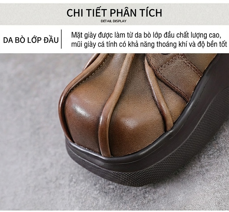 Giày Martin Nữ Da Bò Đế Dày Chiều Cao Đế Khoảng 5cm Dây Buộc Phong Cách Retro Màu Đỏ, Đen, Nâu chi tiết 4