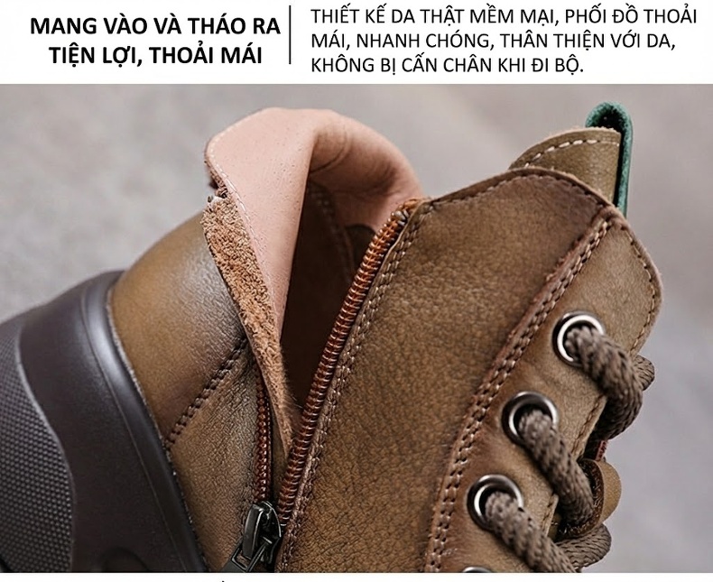 Giày Martin Nữ Da Bò Đế Dày Chiều Cao Đế Khoảng 5cm Dây Buộc Phong Cách Retro Màu Đỏ, Đen, Nâu chi tiết 6