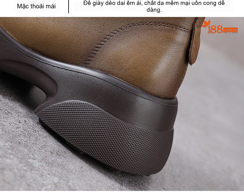 Giày Martin Nữ Da Bò Đế Dày Chiều Cao Đế Khoảng 5cm Dây Buộc Phong Cách Retro Màu Đỏ, Đen, Nâu chi tiết 8