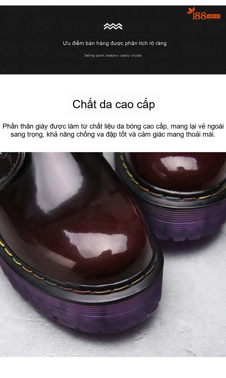 Giày Martin Nữ Da Bò Đế Dày Phong Cách Âu Mỹ Chiều Cao Đế Khoảng 5cm Màu Đen, Nâu chi tiết 5