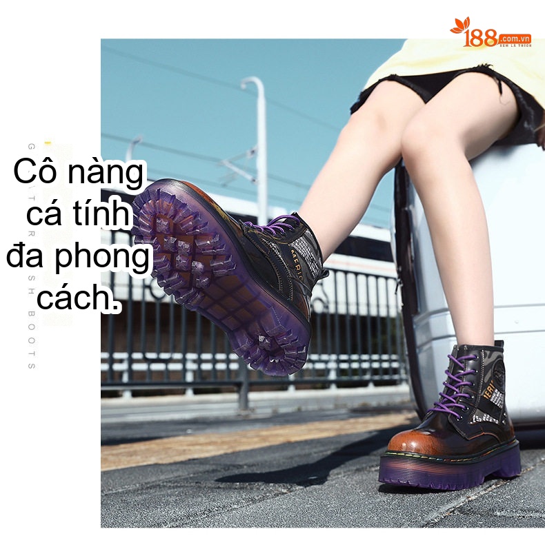 Giày Martin Nữ Da Bò Đế Dày Phong Cách Âu Mỹ Chiều Cao Đế Khoảng 5cm Màu Đen, Nâu chi tiết 20