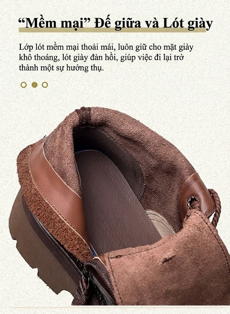 Giày Martin Nữ Da Bò Lót Lông Giữ Ấm Dáng Nhăn Khóa Bên Hông Chiều Cao Đế Khoảng 5cm Màu Nâu, Đen chi tiết 6