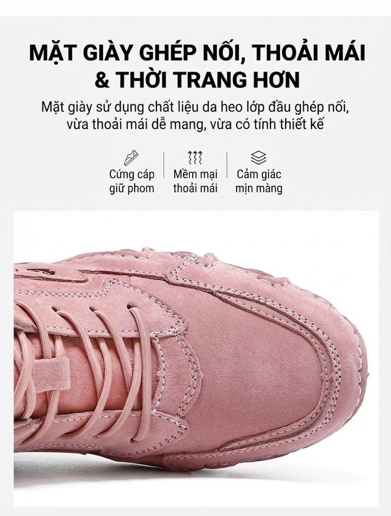 Giày Martin Nữ Da Thật Cổ Cao Chiều Cao Đế Khoảng 3cm Kiểu Dáng Thể Thao Màu Kem, Hồng, Nâu, Xám... chi tiết 3