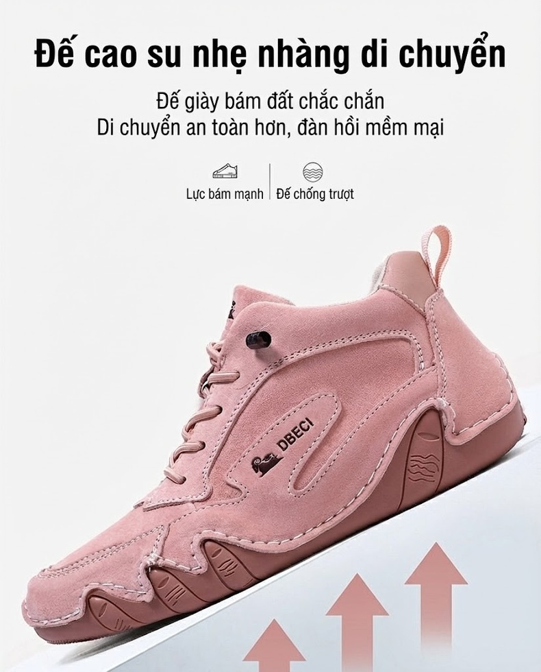 Giày Martin Nữ Da Thật Cổ Cao Chiều Cao Đế Khoảng 3cm Kiểu Dáng Thể Thao Màu Kem, Hồng, Nâu, Xám... chi tiết 6