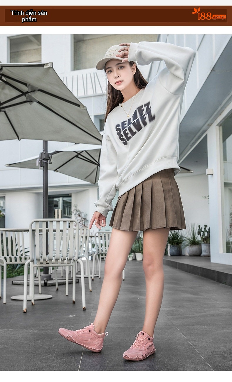 Giày Martin Nữ Da Thật Cổ Cao Chiều Cao Đế Khoảng 3cm Kiểu Dáng Thể Thao Màu Kem, Hồng, Nâu, Xám... chi tiết 8