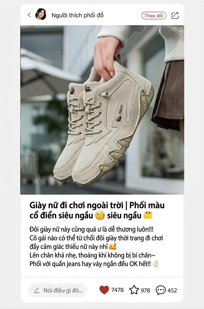 Giày Martin Nữ Da Thật Cổ Cao Chiều Cao Đế Khoảng 3cm Kiểu Dáng Thể Thao Màu Kem, Hồng, Nâu, Xám... chi tiết 1