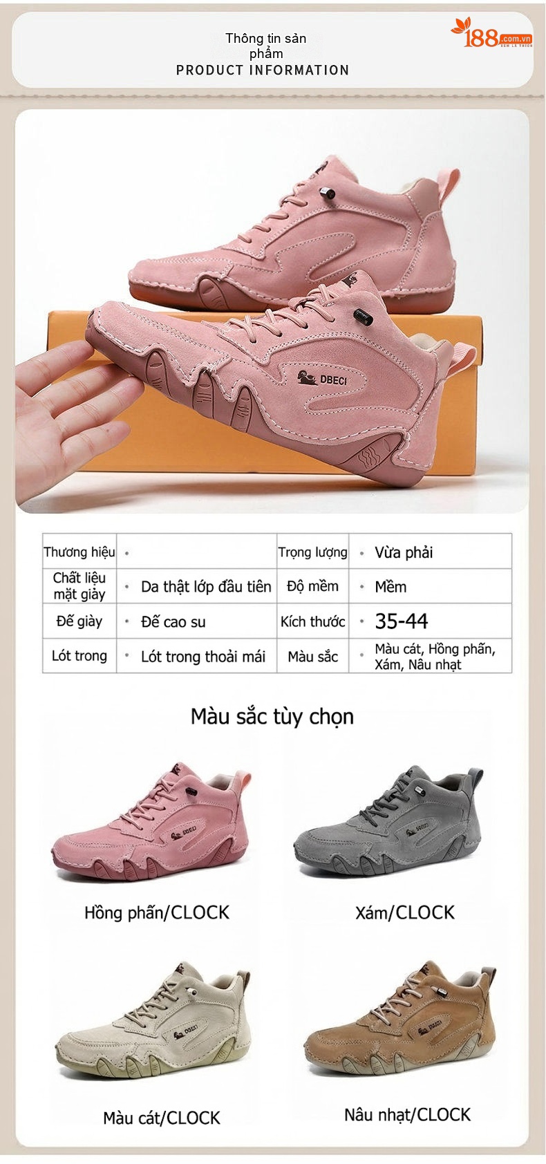 Giày Martin Nữ Da Thật Cổ Cao Chiều Cao Đế Khoảng 3cm Kiểu Dáng Thể Thao Màu Kem, Hồng, Nâu, Xám... chi tiết 2