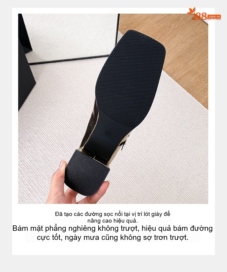Giày Mary Jane Nữ Da Bóng Khóa Một Chữ Chiều Cao Đế Khoảng 5cm Màu Vàng, Bạc chi tiết 9