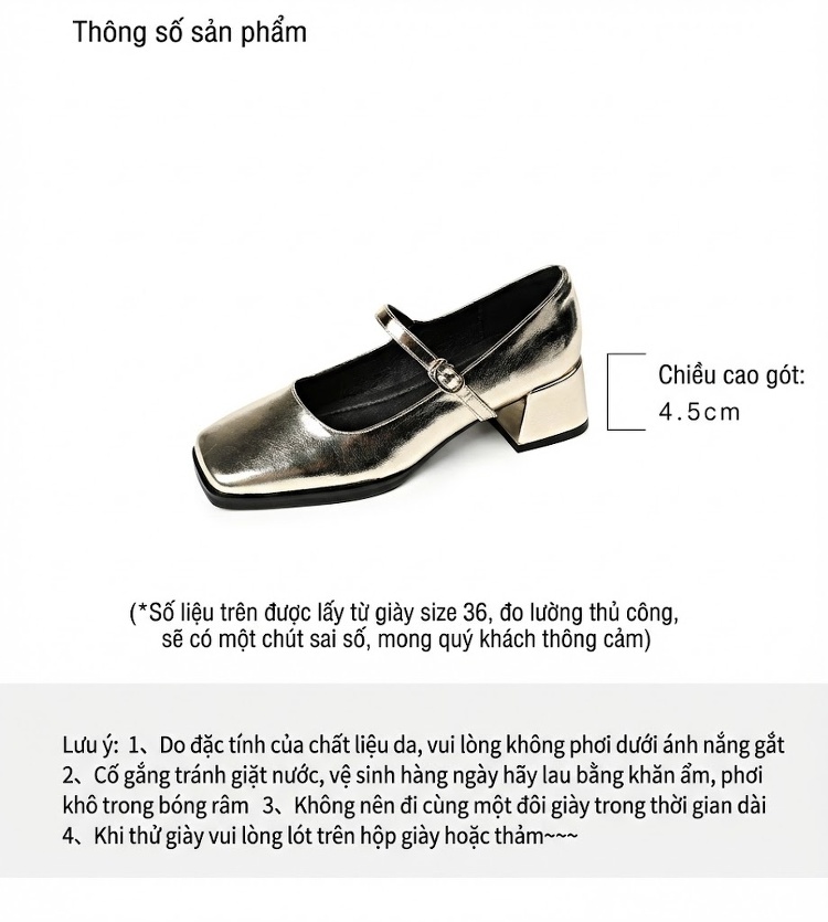 Giày Mary Jane Nữ Da Bóng Khóa Một Chữ Chiều Cao Đế Khoảng 5cm Màu Vàng, Bạc chi tiết 3