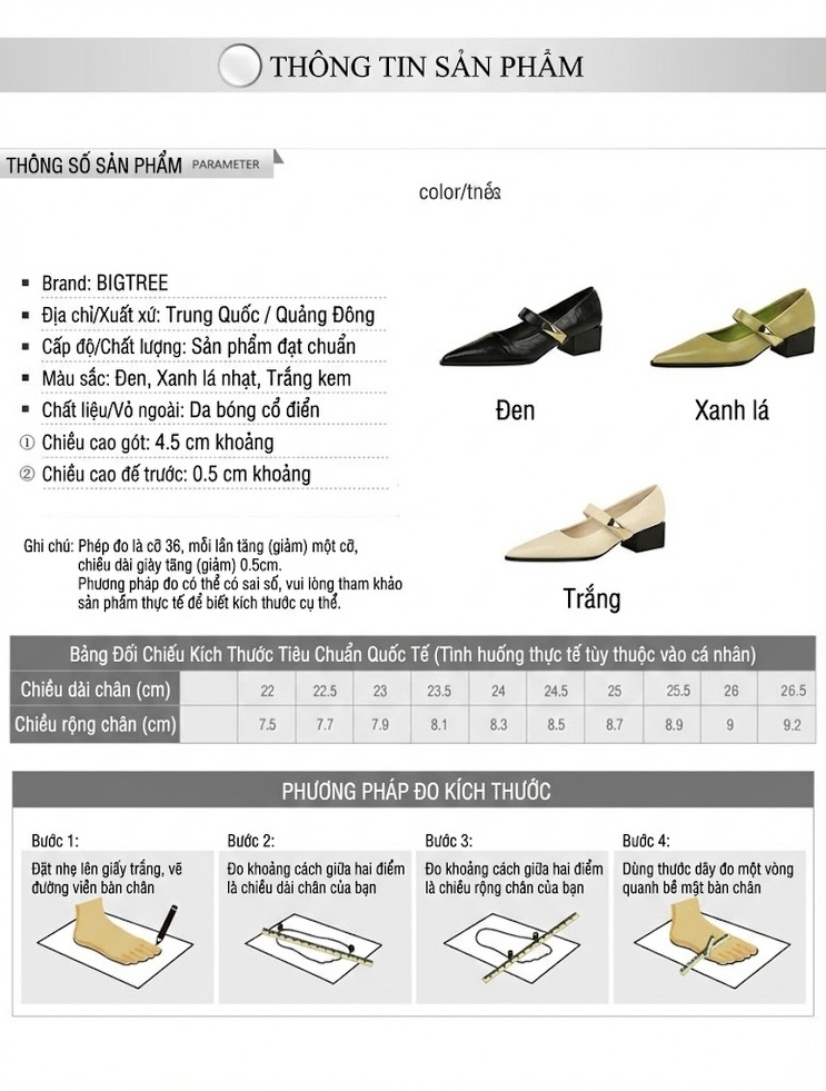 Giày Mary Jane Nữ Da Bóng Mũi Nhọn Gót Vuông Chiều Cao Đế Khoảng 4cm Màu Đen, Vàng, Kem, Xanh... chi tiết 1