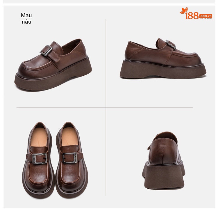 Giày Mary Jane Nữ Da Bóng Phong Cách Anh Quốc Chiều Cao Đế Khoảng 4cm Màu Đen, Nâu chi tiết 18