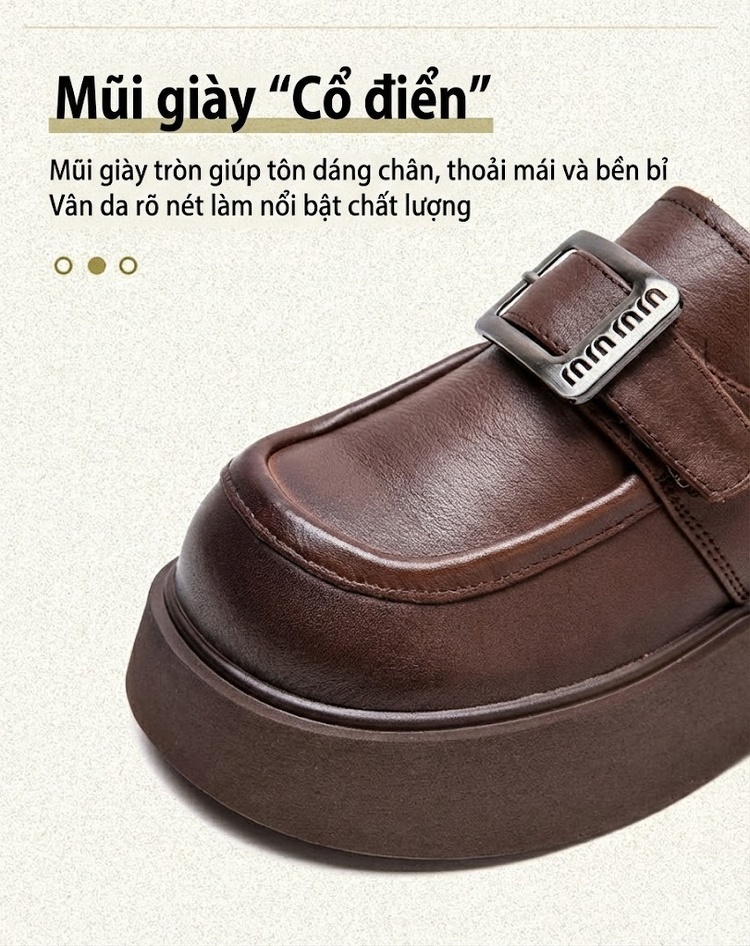 Giày Mary Jane Nữ Da Bóng Phong Cách Anh Quốc Chiều Cao Đế Khoảng 4cm Màu Đen, Nâu chi tiết 5