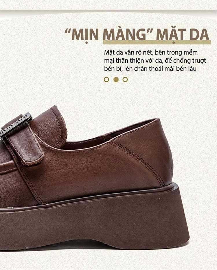 Giày Mary Jane Nữ Da Bóng Phong Cách Anh Quốc Chiều Cao Đế Khoảng 4cm Màu Đen, Nâu chi tiết 4