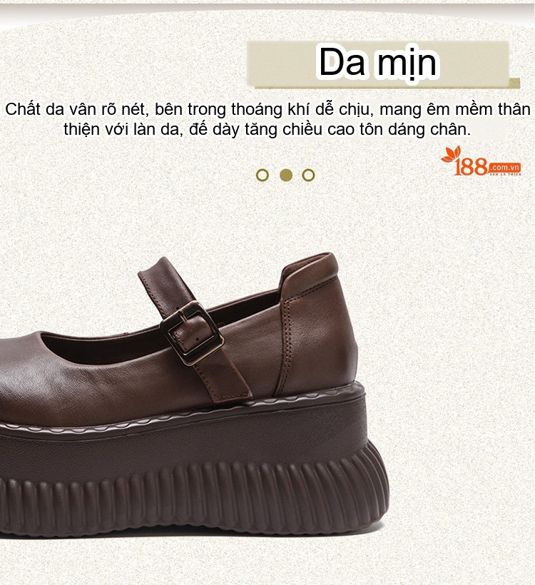 Giày Mary Jane Nữ Da Bóng Quai Cài Phong Cách Vintage Chiều Cao Đế Khoảng 5cm Màu Đen, Nâu chi tiết 2