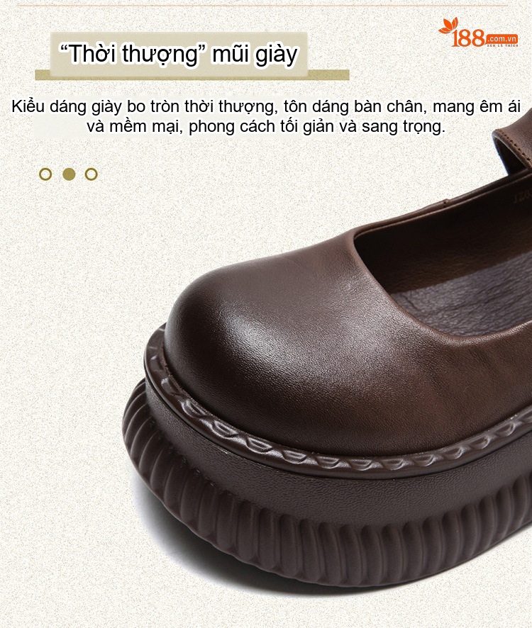 Giày Mary Jane Nữ Da Bóng Quai Cài Phong Cách Vintage Chiều Cao Đế Khoảng 5cm Màu Đen, Nâu chi tiết 3