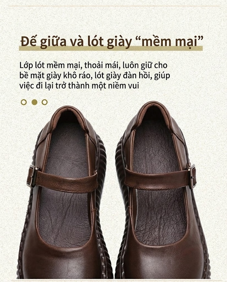 Giày Mary Jane Nữ Da Bóng Quai Cài Phong Cách Vintage Chiều Cao Đế Khoảng 5cm Màu Đen, Nâu chi tiết 5