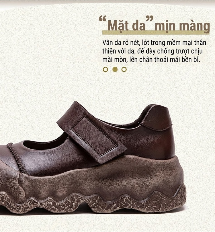Giày Mary Jane Nữ Da Bóng Quai Dán Phong Cách Retro Chiều Cao Đế Khoảng 4cm Màu Đen, Nâu chi tiết 3