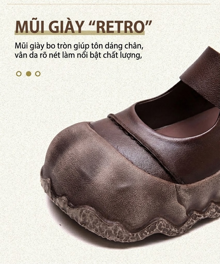 Giày Mary Jane Nữ Da Bóng Quai Dán Phong Cách Retro Chiều Cao Đế Khoảng 4cm Màu Đen, Nâu chi tiết 4