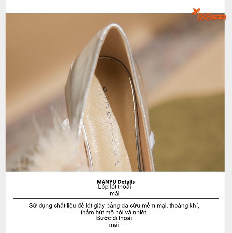Giày Mary Jane Nữ Da Cừu Chiều Cao Đế Khoảng 3cm Gót Vuông Mũi Vuông Trang Trí Lông Màu Bạc, Đen chi tiết 9