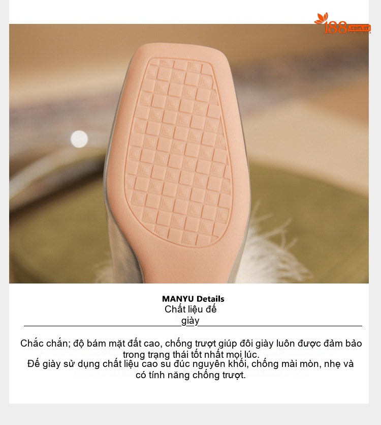 Giày Mary Jane Nữ Da Cừu Chiều Cao Đế Khoảng 3cm Gót Vuông Mũi Vuông Trang Trí Lông Màu Bạc, Đen chi tiết 11