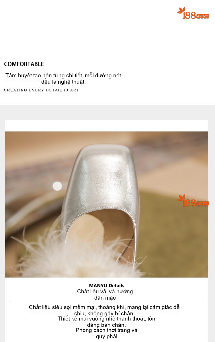 Giày Mary Jane Nữ Da Cừu Chiều Cao Đế Khoảng 3cm Gót Vuông Mũi Vuông Trang Trí Lông Màu Bạc, Đen chi tiết 8