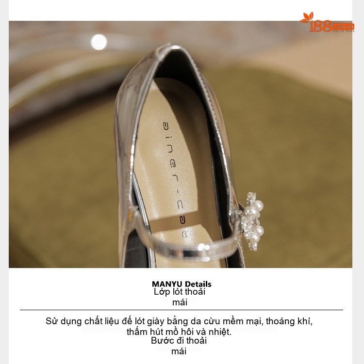 Giày Mary Jane Nữ Da Cừu Chiều Cao Đế Khoảng 5cm Mũi Nhọn Gót Vuông Quai Ngang Màu Bạc, Đen chi tiết 9