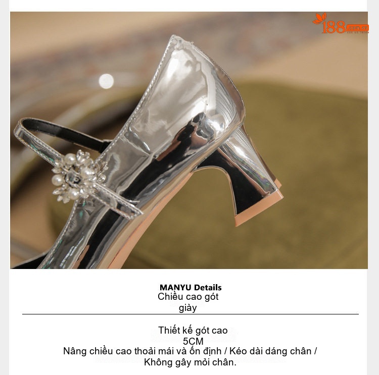 Giày Mary Jane Nữ Da Cừu Chiều Cao Đế Khoảng 5cm Mũi Nhọn Gót Vuông Quai Ngang Màu Bạc, Đen chi tiết 10
