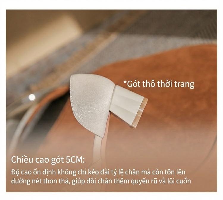 Giày Mary Jane Nữ Da Cừu Mũi Nhọn Gót Vuông Chiều Cao Đế Khoảng 4cm Đính Ngọc Trai Màu Trắng, Đen chi tiết 10